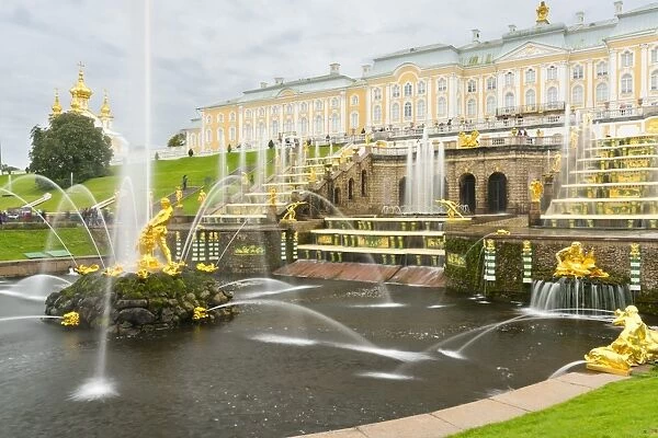 The Grand Cascade in front of the Grand Palace, Peterhof, UNESCO World Heritage Site, near St