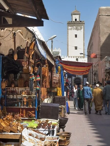 Grand Mosque and street scene in the Medina, Essaouira, Morocco, North Africa, Africa