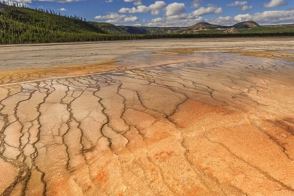 Grand Prismatic Spring with a view towards Twin Buttes, Midway Geyser Basin, Yellowstone National Park, UNESCO World Heritage Site, Wyoming, United States of America, North America