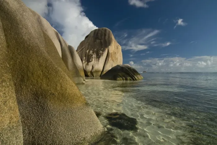Framed Print : Granite rocks on the world famous beach, Source d Argent, La Digue Framed Print : Granite rocks on the world famous beach, Source d Argent, La Digue