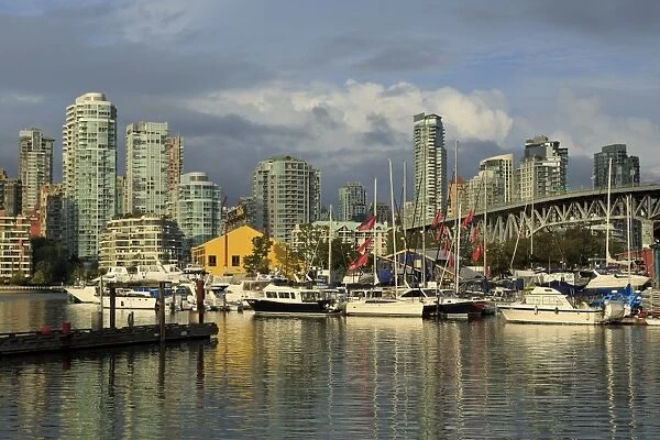 Granville Island, Vancouver and skyline, Vancouver, British Columbia, Canada, North