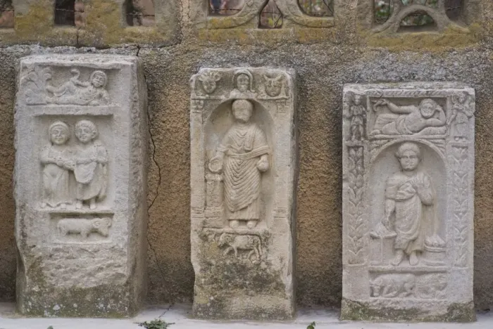 Framed Print : Gravestones currently at the museum taken from the Roman site of Timgad Framed Print : Gravestones currently at the museum taken from the Roman site of Timgad