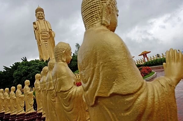 The Great Buddha Land has an Amitabha Buddha statue standing 120 feet tall surrounded by 480 small statues of Amitabha Buddha, Fokuangshan monastery, Kaohsiung area, Taiwan, Republic of