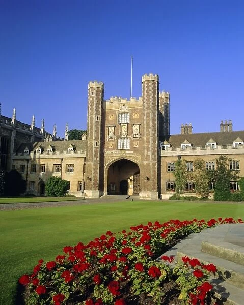 The Great Court, view to the Great Gate, Trinity College, Cambridge, Cambridgeshire