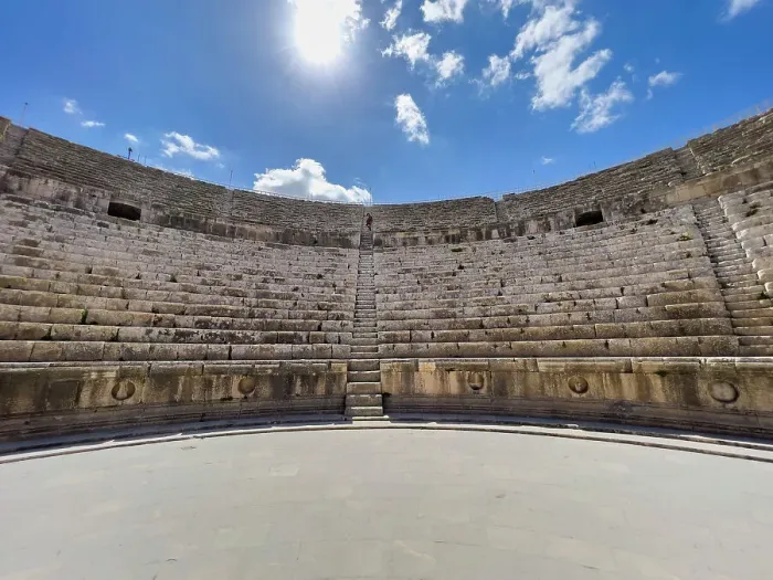 Framed Print : The great North Theater in the ancient city of Jerash, believed to be founded in 331 B. BC by Alexander the Great, Jerash, Jordan, Middle East