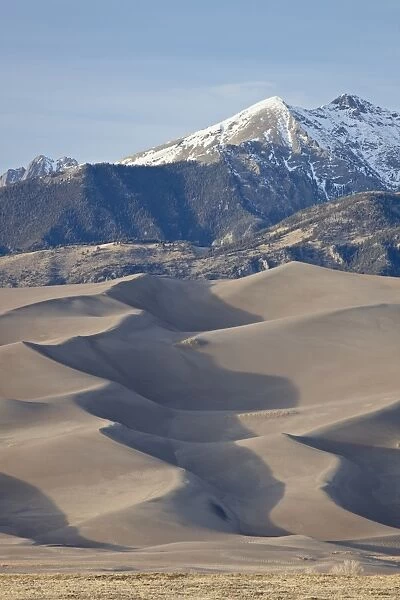 Great Sand Dunes and mountains with snow, Great Sand Dunes National Park and Preserve