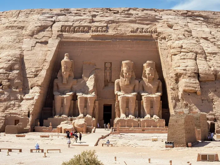 Framed Print : The Great Temple of Abu Simbel with its four iconic 20 meter tall seated colossal statues of Ramses II (Ramses The Great), UNESCO World Heritage Site, Abu Simbel, Egypt, North Africa, Africa