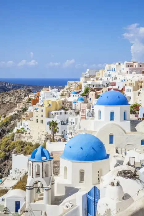 Framed Print : Greek church with three blue domes in the village of Oia, Santorini (Thira), Cyclades Islands, Greek Islands, Greece, Europe Framed Print : Greek church with three blue domes in the village of Oia, Santorini (Thira), Cyclades Islands, Greek Islands, Greece, Europe