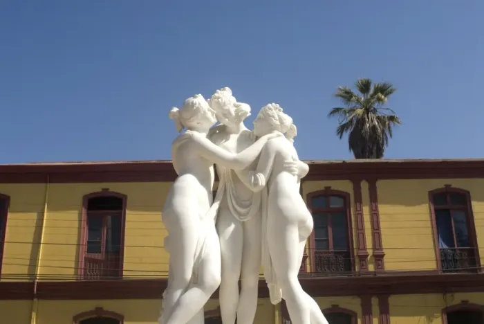 Framed Print : Greek like statue of three women embracing, La Serena, Chile, South America Framed Print : Greek like statue of three women embracing, La Serena, Chile, South America