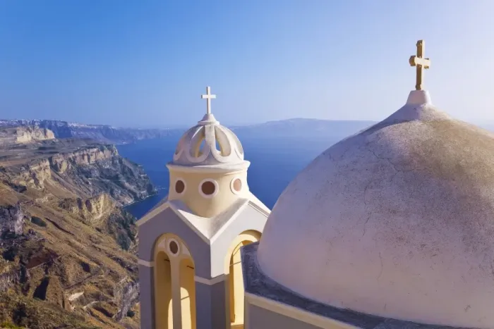 Framed Print : Greek Orthodox Church in Fira, Santorini (Thira), Cyclades Islands, Aegean Sea Framed Print : Greek Orthodox Church in Fira, Santorini (Thira), Cyclades Islands, Aegean Sea