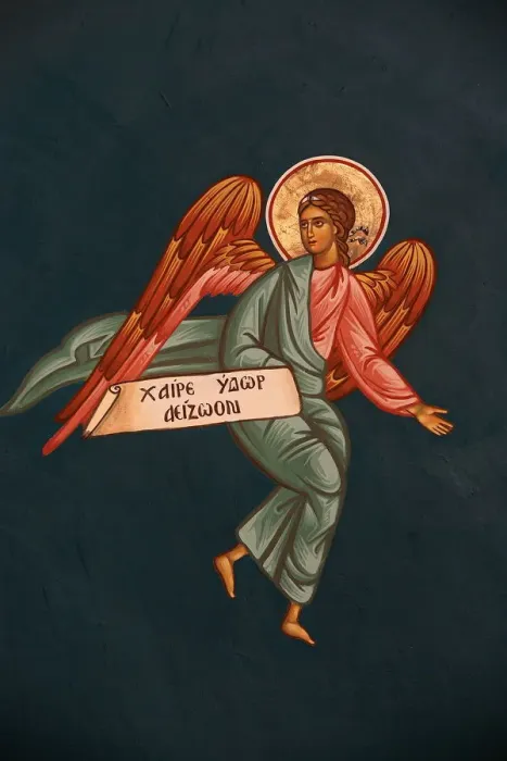 Framed Print : Greek Orthodox fresco detail depicting an angel, Thessaloniki, Macedonia, Greece, Europe