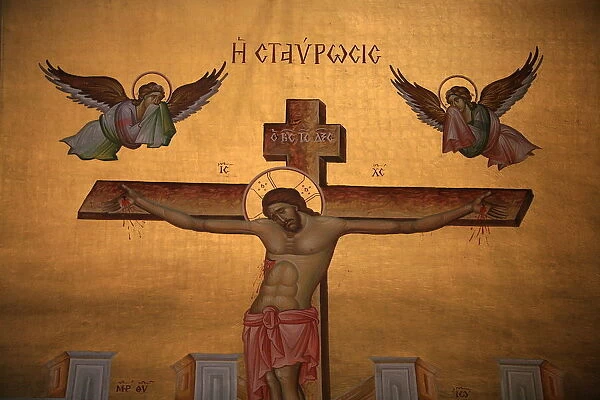 Greek Orthodox icon depicting Christ on the cross, Thessaloniki, Macedonia, Greece