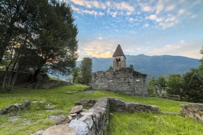 Framed Print : Green meadows frame the Abbey of San Pietro in Vallate at sunset, Piagno, Sondrio province Framed Print : Green meadows frame the Abbey of San Pietro in Vallate at sunset, Piagno, Sondrio province