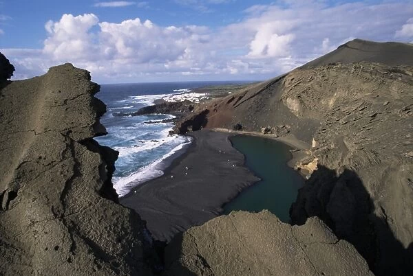 Green pool, lava mountains, El Golfo, Lanzarote, Canary Islands, Spain, Atlantic, Europe