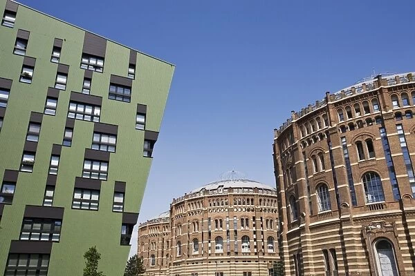 Green residential apartments and converted gasometers, Gasometer City, Simmering
