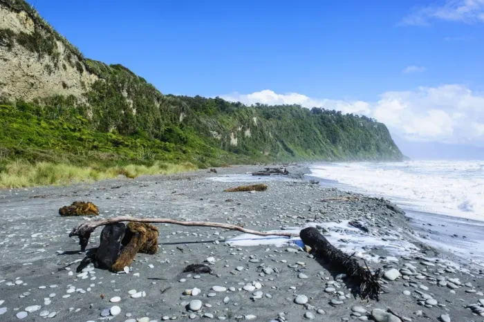 Framed Print : Greyrocky beach in Okarito along the road between Fox Glacier and Greymouth, South Island, New Zealand, Pacific Framed Print : Greyrocky beach in Okarito along the road between Fox Glacier and Greymouth, South Island, New Zealand, Pacific