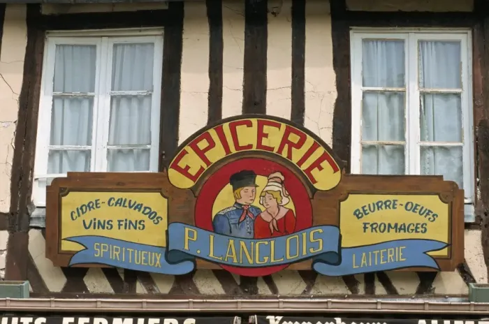 Framed Print : Grocers sign, Beuvron en Auge, Auge, Normandy, France, Europe Framed Print : Grocers sign, Beuvron en Auge, Auge, Normandy, France, Europe