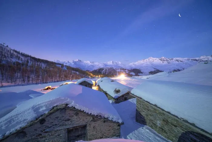 Framed Print : Groppera stone huts covered with snow during a starry night, Madesimo, Valchiavenna Framed Print : Groppera stone huts covered with snow during a starry night, Madesimo, Valchiavenna