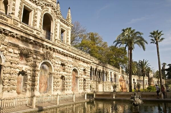 Grotesque gallery and Mercury pond in Reales Alcazares Gardens (Alcazar Palace Gardens)