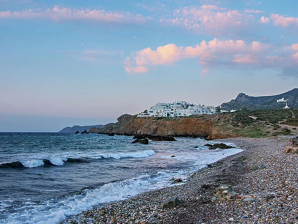 Grotta Beach at dusk, Chora, Naxos City, Naxos Island, Cyclades, Greek Islands, Greece, Europe