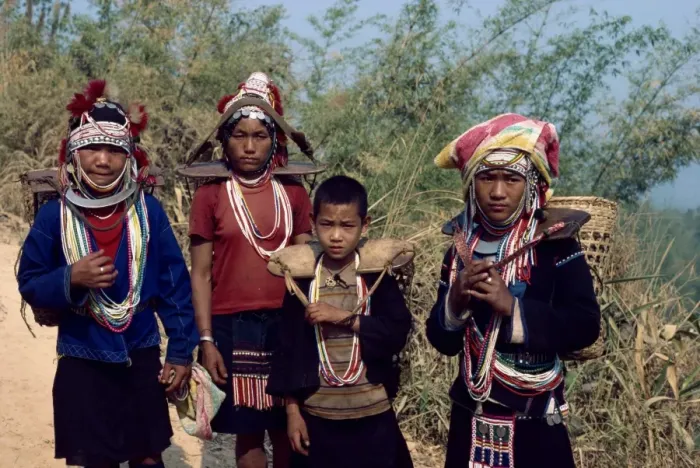 Framed Print : Group from the Aka (Akha) Hill Tribe in traditional dress Framed Print : Group from the Aka (Akha) Hill Tribe in traditional dress