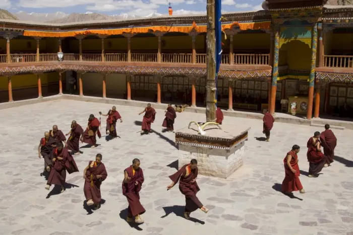 Framed Print : Group of monks dancing in the monastery courtyard rehearsing Framed Print : Group of monks dancing in the monastery courtyard rehearsing