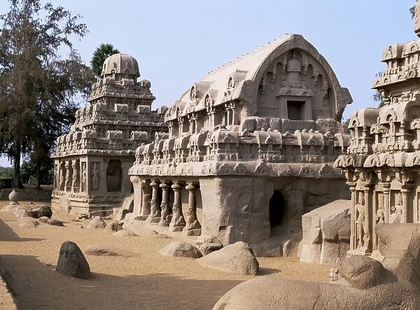 Group of rock cut temples called the Five Rathas (5 chariots)