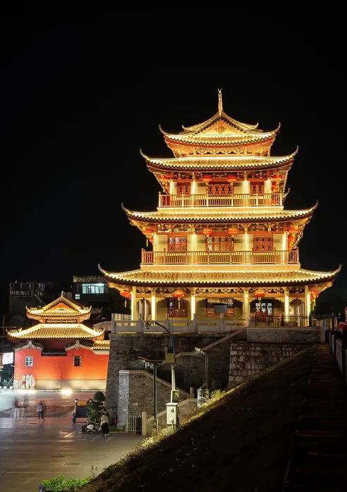 Framed Print : Guangji Gate Tower at night, built in 1370, the gate leads into Chaozhou ancient city, Paifang street, Chaozhou City, Guangdong Province, China Framed Print : Guangji Gate Tower at night, built in 1370, the gate leads into Chaozhou ancient city, Paifang street, Chaozhou City, Guangdong Province, China
