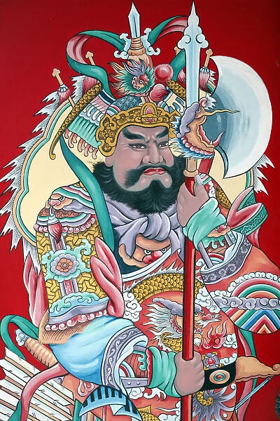 Guardian figure paintings on gate, Hoi Tuong Te Nguoi Hoa Buddhist Chinese temple