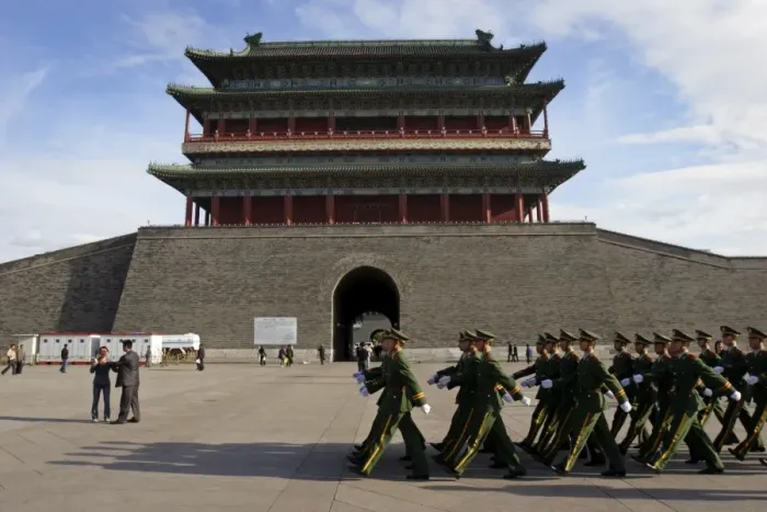 Framed Print : Guards march past Qianmen Gate, Tiananmen Square, Beijing, China, Asia Framed Print : Guards march past Qianmen Gate, Tiananmen Square, Beijing, China, Asia