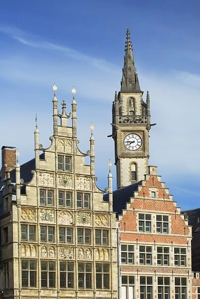 Guild houses and Town Hall in historic centre, Ghent, Flanders, Belgium, Europe