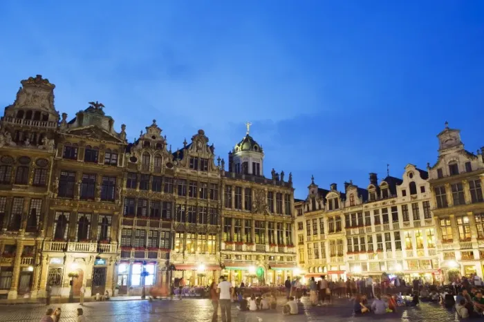 Framed Print : Guildhalls in the Grand Place illuminated at night, UNESCO World Heritage Site Framed Print : Guildhalls in the Grand Place illuminated at night, UNESCO World Heritage Site