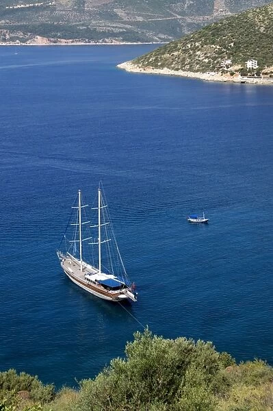 Gullet anchored at Kalkan, a popular tourist resort, Antalya Province, Anatolia