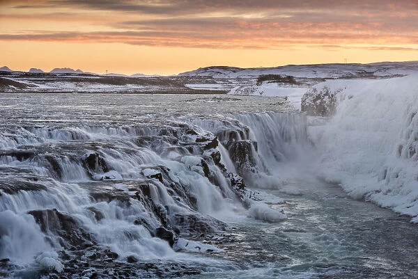 Gullfoss waterfall at dawn, Iceland, Polar Regions