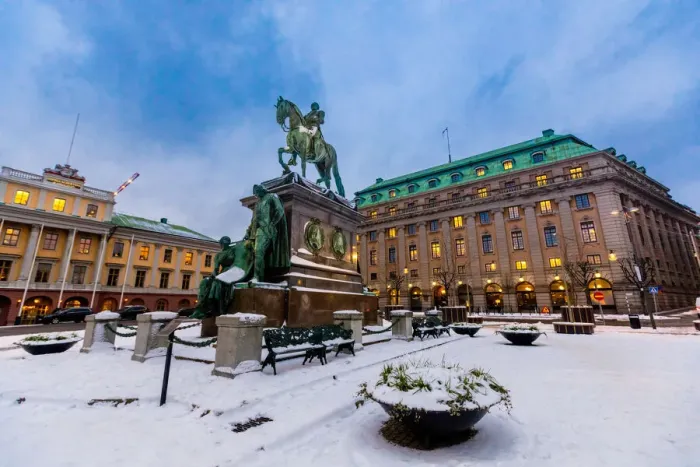 Framed Print : Gustav II Adolfs equestrian statue in front of the Royal Swedish Opera House, Stockholm, Sweden, Scandinavia, Europe