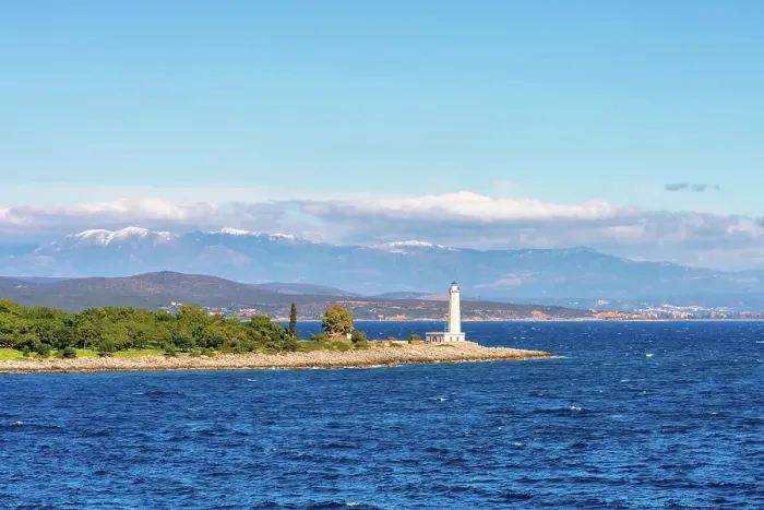 Framed Print : Gythio lighthouse and sea in the south of Greece, Peloponnese, Greece Framed Print : Gythio lighthouse and sea in the south of Greece, Peloponnese, Greece
