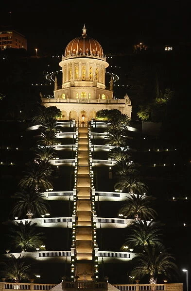 Haifa Baha i temple at night, Haifa, Israel, Middle East