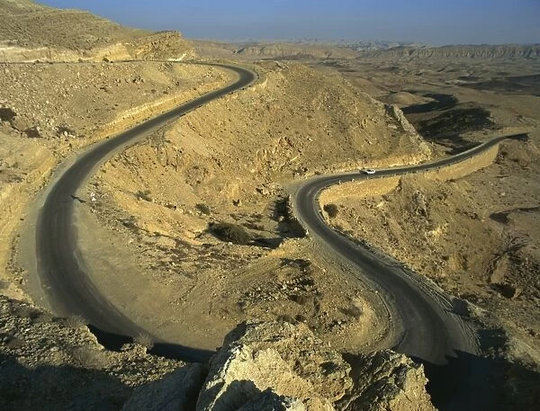 Hairpin bend in the Makhtesh Gadol road in the Negev, Israel, Middle East