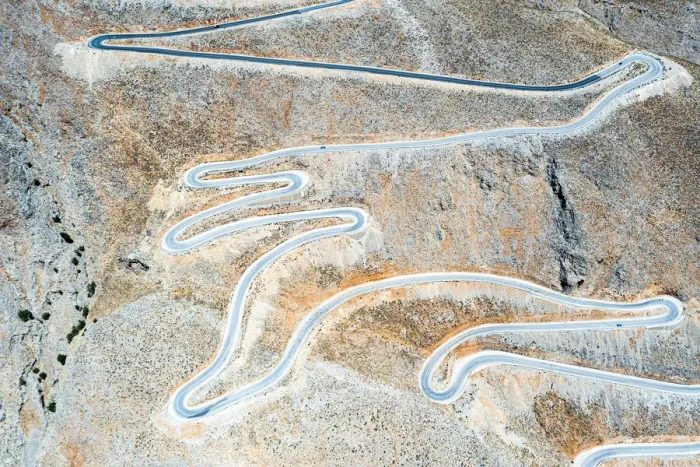 Framed Print : Hairpin bends of mountain road from above, aerial view, Crete island, Greek Islands, Greece, Europe Framed Print : Hairpin bends of mountain road from above, aerial view, Crete island, Greek Islands, Greece, Europe