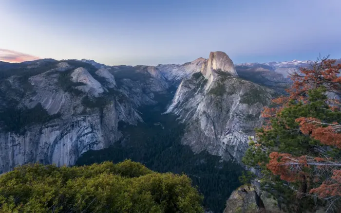 Framed Print : Half Dome and Yosemite Valley viewed from Glacier Point at dusk, Yosemite National Park