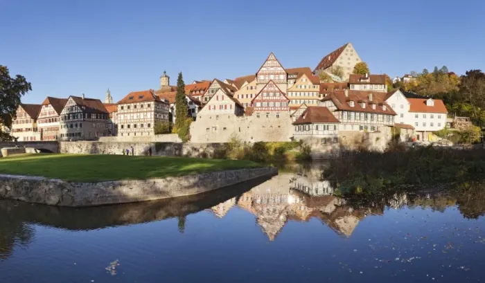 Framed Print : Half-timbered houses on the banks of the Kocher River, Schwaebisch Hall, Hohenlohe, Baden Wurttemberg, Germany, Europe Framed Print : Half-timbered houses on the banks of the Kocher River, Schwaebisch Hall, Hohenlohe, Baden Wurttemberg, Germany, Europe