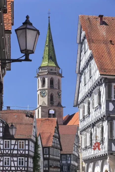 Framed Print : Half-timbered houses at market place, municipal church, Schorndorf, Baden Wurttemberg Framed Print : Half-timbered houses at market place, municipal church, Schorndorf, Baden Wurttemberg