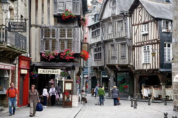 Half timbered houses in the old town of Dinan, Brittany, France, Europe