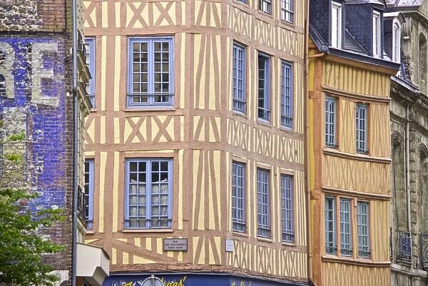 Half timbered Norman facades, Rouen, Normandy, France, Europe