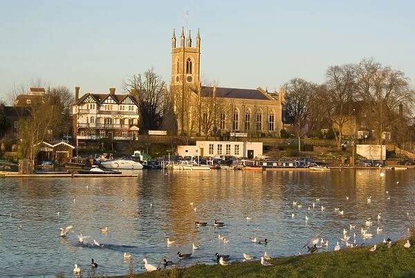 Hampton church and River Thames, Surrey, England, United Kingdom, Europe