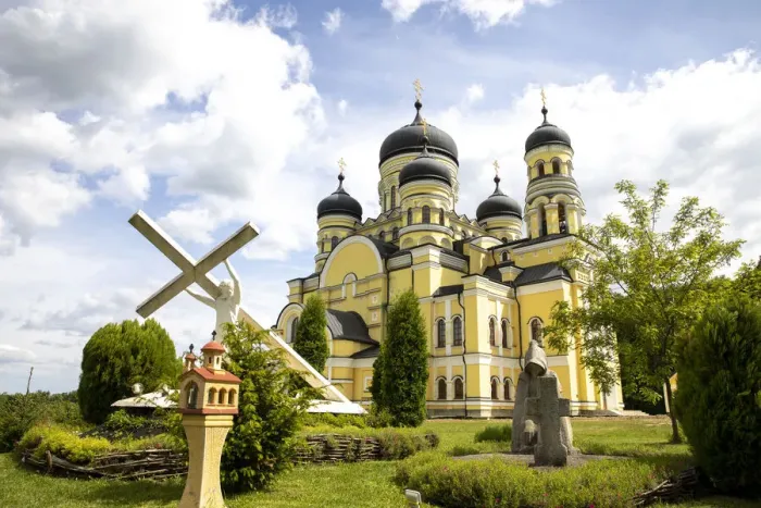 Framed Print : Hancu Monastery garden and church, Bursuc, Moldova, Europe Framed Print : Hancu Monastery garden and church, Bursuc, Moldova, Europe