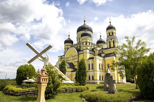 Hancu Monastery garden and church, Bursuc, Moldova, Europe
