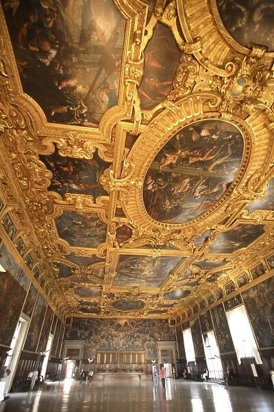 Hand painted ceiling in the Doges Palace, Venice, UNESCO World Heritage Site