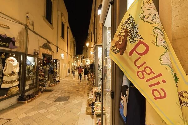 Handmade souvenirs and crafts in an alley of the old town, Otranto, Province of Lecce