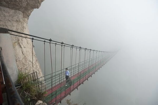 Hanging bridge at the Divine Cliffs, North Yandang Scenic Area, Wenzhou, Zhejiang Province
